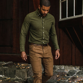 Our fit model wearing The Jack in Olive Donegal