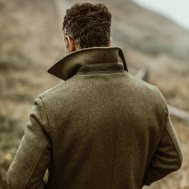 our fit model wearing The Mendocino Peacoat in British Army