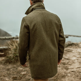 our fit model wearing The Mendocino Peacoat in British Army