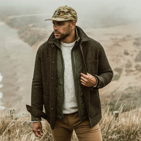 our fit model wearing The Ojai Jacket in Shetland Moss