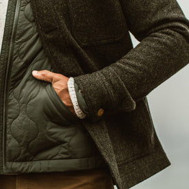 our fit model wearing The Ojai Jacket in Shetland Moss