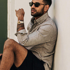 our fit model wearing The Jack in Ash Hemp Melange