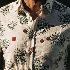 our fit model wearing The Short Sleeve California in Palms