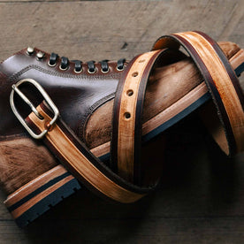 The Stitched Belt in Cortado paired with the trench boot
