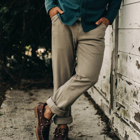 our fit model wearing The Camp Pant in Ash Boss Duck—cropped shot of legs