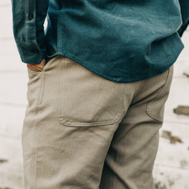 our fit model wearing The Camp Pant in Ash Boss Duck—cropped shot of pant back