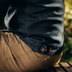 The Long Haul Jacket in Indigo Boss Duck—cropped shot of back