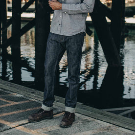 our fit model wearing The Slim Everyday Jean—cropped shot of jean