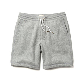 Flat shot of front of The Heavy Bag Short in Heather Grey Fleece