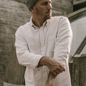 Our fit model wearing The Jack in Natural Brushed Cotton.Our fit model wearing The Jack in Natural Brushed Organic Cotton.