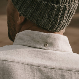Our fit model wearing The Jack in Natural Brushed Cotton.