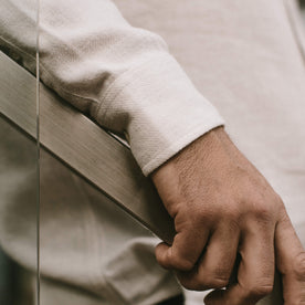 Our fit model wearing The Jack in Natural Brushed Organic Cotton.