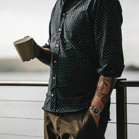 Our fit model wearing The California in Indigo Pyramid.