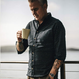 Our fit model wearing The California in Indigo Pyramid.