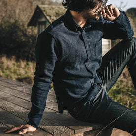 Our fit model wearing The Jack in Indigo Waffle