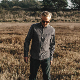 Our fit model wearing The Jack in Reverse Jacquard from Taylor Stitch.