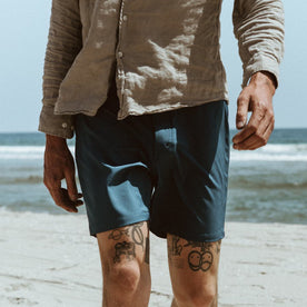 Our fit model in the Bo Boardie in Navy in the beach