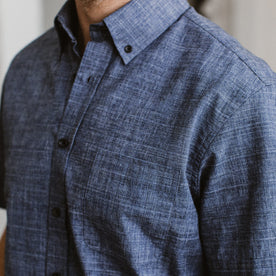 Our fit model wearing the Jack in Navy Slub Glen Plaid in San Francisco.