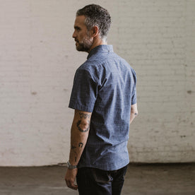 Our fit model wearing the Jack in Navy Slub Glen Plaid in San Francisco.