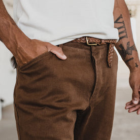 our fit model wearing The Camp Pant in Timber Boss Duck