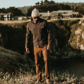 our fit model wearing The Camp Pant in Timber Boss Duck