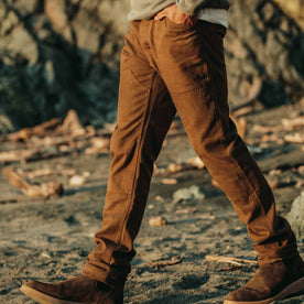 our fit model wearing The Chore Pant in Timber Boss Duck