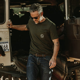 The Heavy Bag Tee in Prevent Fires worn by our fit model in Sea Ranch, California