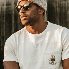 The Heavy Bag Tee in Wild Forever worn by out fit model in Sea Ranch, California.