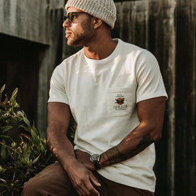 The Heavy Bag Tee in Wild Forever worn by out fit model in Sea Ranch, California.