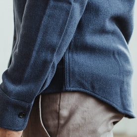 Our fit model wearing The Leeward Shirt in Dusk