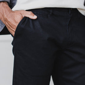 Our fit model in the Slim Chino in Organic Coal in San Francisco.