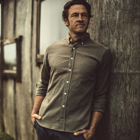 Our fit model wearing The Jack Shirt Cone Mills Cord.