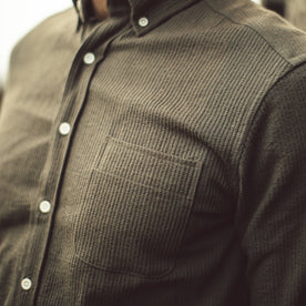 Our fit model wearing The Jack Shirt in Cone Mills Cord.