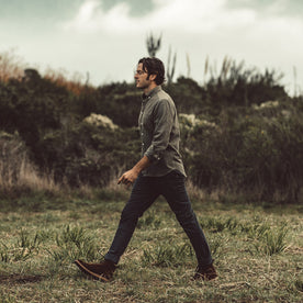 Our fit model wearing The Jack Shirt in Cone Mills Cord.