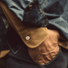 Our fit model wearing The Jack Shirt in Cone Mills Cord.