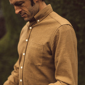 Our fit model wearing The Jack Shirt in Cone Mills Cord.