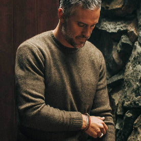 our fit model wearing The Lodge Sweater in Army