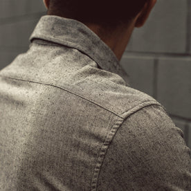 Our fit model wearing The California in Charcoal Herringbone.