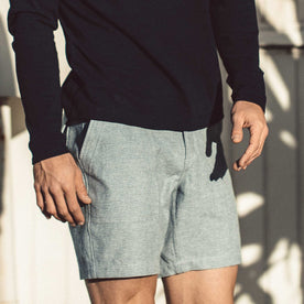 The Trail Short in Midnight Slub on fit model
