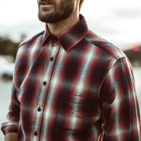 The fit model showing the collar of the shirt