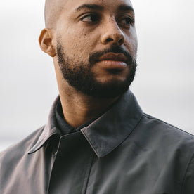 Alex wearing our Primrose jacket on a foggy afternoon