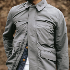 Our fit model showing the double zip