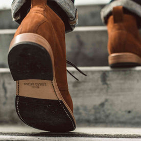our fit model wearing The Chukka in Tumbled Sedona