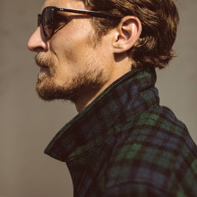 The fit model showing the collar of this jacket