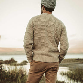 Back shot of out fit model in the Fisherman Sweater
