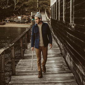 The fit model on the docks in our fisherman sweater
