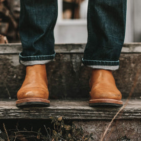 The fit model wearing the ranch boot