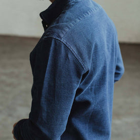 Our fit model wearing The California in Indigo Dobby