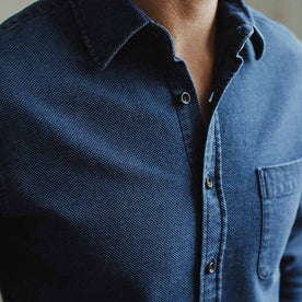 Our fit model wearing The California in Indigo Dobby