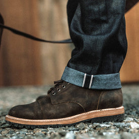 Our fit model wearing The Democratic Jean in Yamaashi Orimono Recover Selvage
